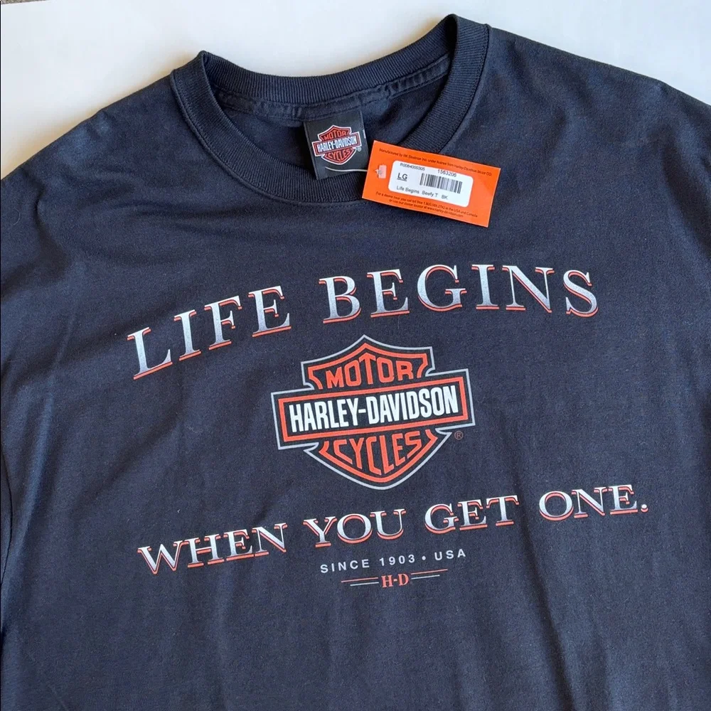 Harley-Davidson Life Begins Get One Eagle Nest USA Motorcycle Black Mens Large - Picture 3 of 15